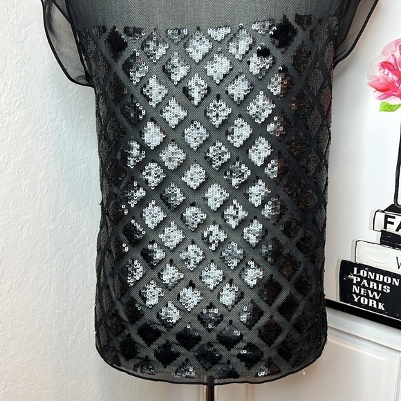 All Saints Lattice Sheer Black Sequins Top Size 4US - Picture 5 of 8